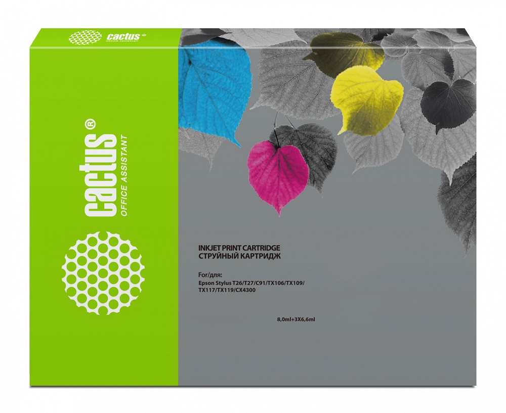 

Набор картриджей Cactus CS-EPT0925 для Epson Stylus C91/CX4300/T26/ T27/TX106/TX109/TX117/TX119, 4 картриджа по 5,5мл, CS-EPT0925