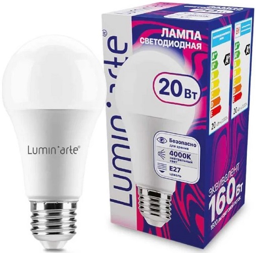 

Лампа Lumin'arte LSTD-A60-20W4KE27 20Вт 4000K E27, LSTD-A60-20W4KE27