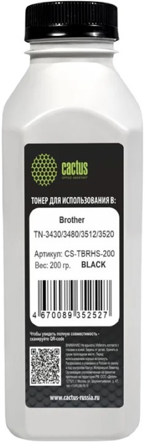 

Тонер Cactus CS-TBRHS-200 черный флакон 200гр. для принтера Brother TN-3430/3480/3512/3520, CS-TBRHS-200