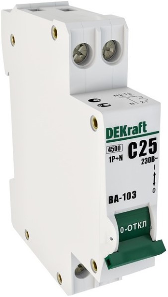 

Автоматический выключатель DEKraft 12183DEK ВА-103 1+N 20А (C) 4,5кА, 12183DEK
