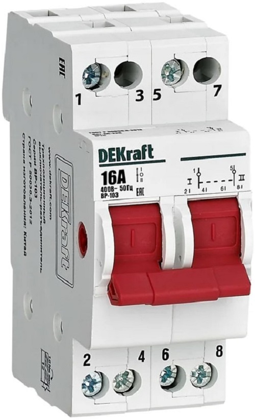 

Выключатель-разъединитель трехпозиционный DEKraft 17206DEK 2P 16A ВР-103, 17206DEK