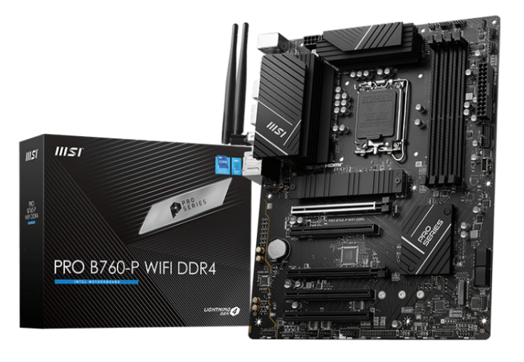 

Материнская плата ATX MSI PRO B760-P WIFI DDR4 (LGA1700, B760, 4*DDR4 (5333), 4*SATA 6G RAID, 2*M.2, 5*PCIE, 2.5Glan, WiFi, BT, HDMI, DP, USB Type-C,, PRO B760-P WIFI DDR4