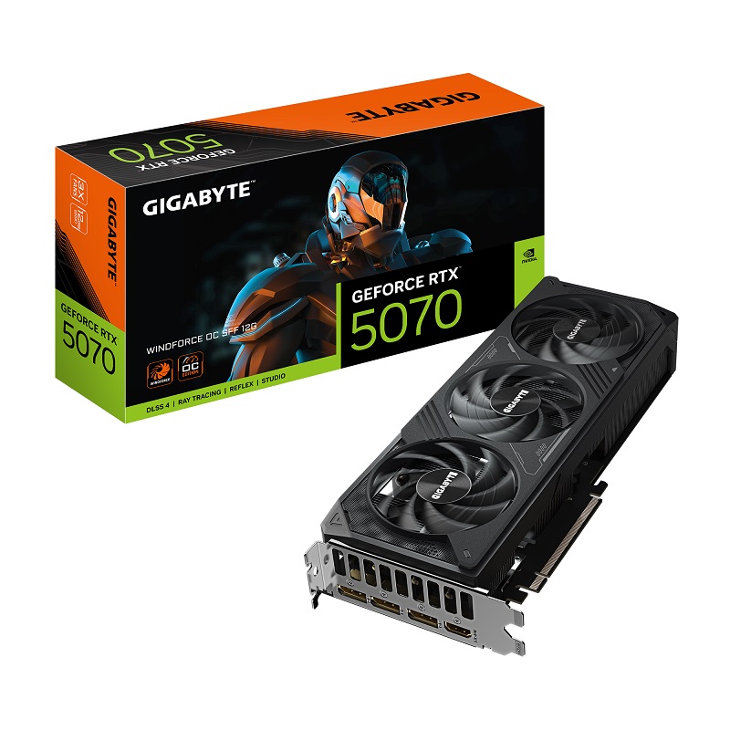 

Видеокарта PCI-E GIGABYTE GeForce RTX 5070 WINDFORCE OC SFF (GV-N5070WF3OC-12GD) 12GB GDDR7 192bit 4nm 2542/28000MHz HDMI 3*DP, GeForce RTX 5070 WINDFORCE OC SFF (GV-N5070WF3OC-12GD)