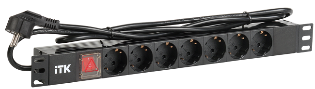 

Блок розеток ITK PH12-7D1 на 7 розеток нем. стандарт, с LED выключателем,1U, шнур 2м вилка нем. стандарт, алюминиевый профиль, PH12-7D1