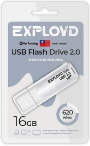 

Накопитель USB 2.0 16GB Exployd EX-16GB-620-White 620, белый, EX-16GB-620-White
