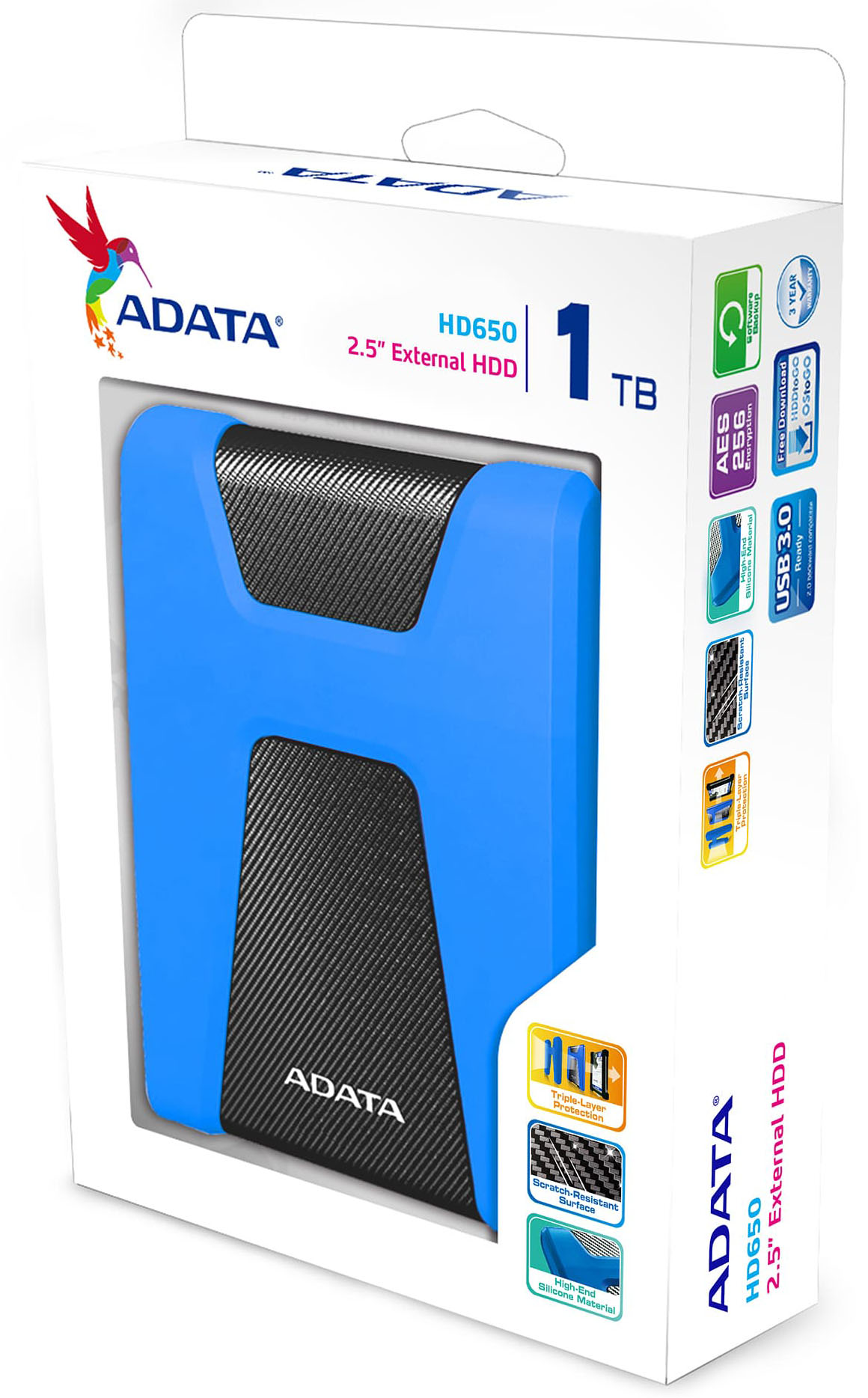 

Внешний жесткий диск 2.5'' ADATA AHD650-1TU31-CBL 1TB HD650 USB 3.2 синий, AHD650-1TU31-CBL