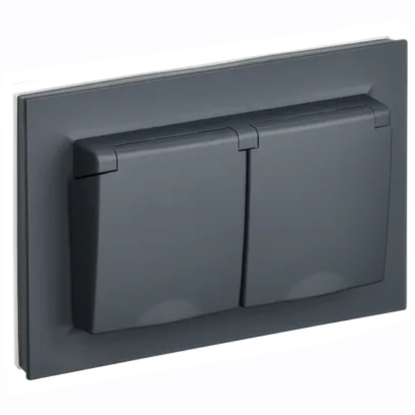 

Розетка двухместная с заземлением в сборе IEK BR-R26-16-44-K53-F BRITE 16А IP44 РСбш12-3-44-БрГ, с крышкой, Графит, BR-R26-16-44-K53-F