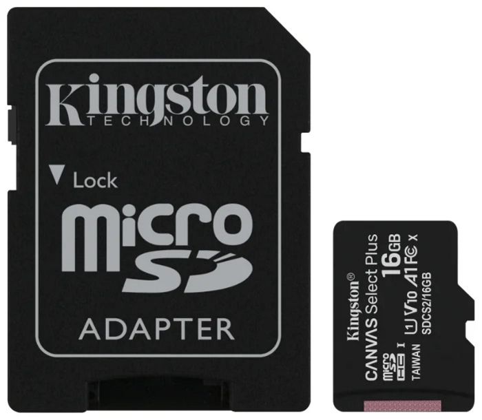 

Карта памяти 16GB Kingston SDCS2/16GB MicroSDHC Class 10 UHS-I, SD adapter, SDCS2/16GB
