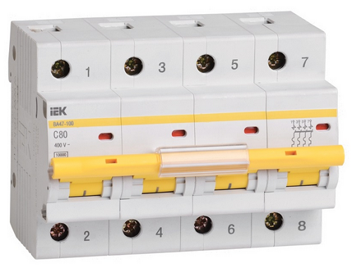 Изображение товара Автоматический выключатель IEK MVA40-4-100-C 400 В 100 А 4 полюса IP20