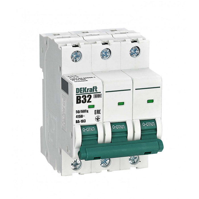

Автоматический выключатель DEKraft 12244DEK 3Р 32А х-ка B ВА-103 6кА, 12244DEK