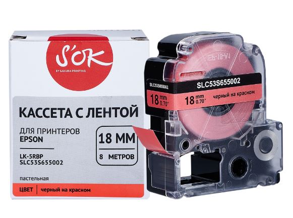 

Лента Sakura SLC53S655002 с лентой C53S655002 (LK-5RBP) для Epson LW400/LW700/LW600P/LW1000P/K400/Z700/Z800, черный на красном, 18мм/8м, пастельная, SLC53S655002