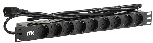 

Блок розеток ITK PH22-9D2 на 9 розеток DIN49440 (нем. cтанд.) 1U, шнур 2м вилка IEC 320 C14, алюминиевый профиль, черный, PH22-9D2