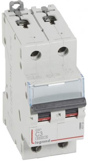

Автоматический выключатель Legrand 407794 DX³ 6000 - 10 кА - тип характеристики C, 2П, 230/400 В~, 3 А, 2 модуля, 407794