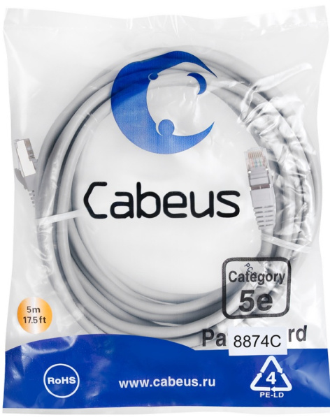 фото Кабель патч-корд F/UTP 5e кат. 5м Cabeus PC-FTP-RJ45-Cat.5e-5m-LSZH в Воронеже