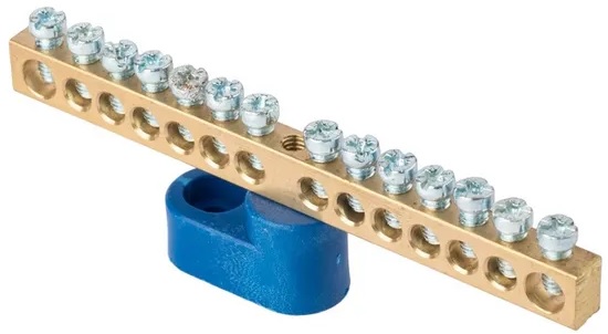 

Шина EKF sn0-63-14-1 "0" N (6x9мм) 14 отв. латунь синий угловой изолятор, sn0-63-14-1