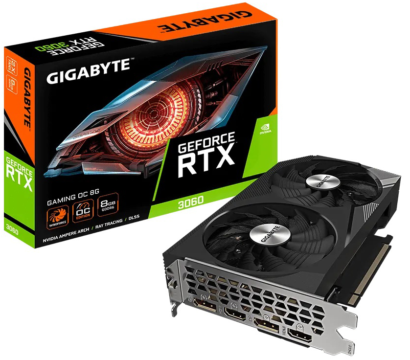 

Видеокарта PCI-E GIGABYTE GeForce RTX 3060 GAMING (GV-N3060GAMING OC-8GD) 8GB GDDR6 128bit 8nm 1777/15000MHz 2*HDMI/2*DP, GeForce RTX 3060 GAMING (GV-N3060GAMING OC-8GD)