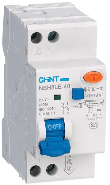 Изображение товара Автоматический выключатель дифф. тока CHINT NBH8LE 230 В 16 А защита от сверхтоков