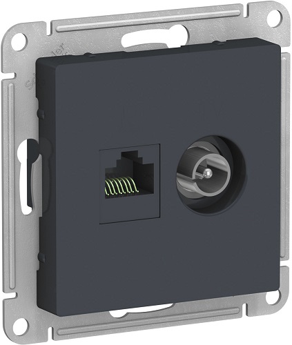 

Розетка Schneider Electric ATN000789 AtlasDesign, двойная, комп+ТВ, RJ45+TV, кат.5E, механизм, грифель, ATN000789