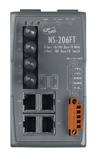 

Коммутатор ICP DAS NS-206FT CR Unmanaged 4-Port Industrial 10/100 Base-T(X) with Dual 100 Base-FX Switch (RoHS), NS-206FT CR