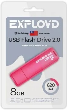 

Накопитель USB 2.0 8GB Exployd EX-8GB-620-Red 620 красный, EX-8GB-620-Red