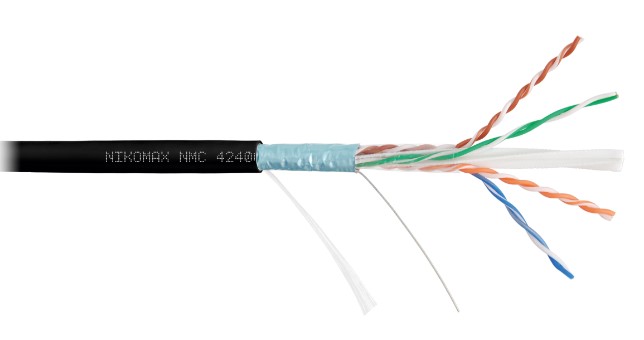 

Кабель витая пара F/UTP 6 кат. 4 пары NIKOMAX NMC 4240C-BK 23AWG(0.55 мм), медь, одножильный (solid), внутренний, полимерный материал, нг(A)-HF, чёрны, NMC 4240C-BK