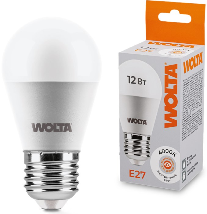 

Лампа светодиодная WOLTA 25S45GL12E27 12Вт 4000K Е27, 25S45GL12E27
