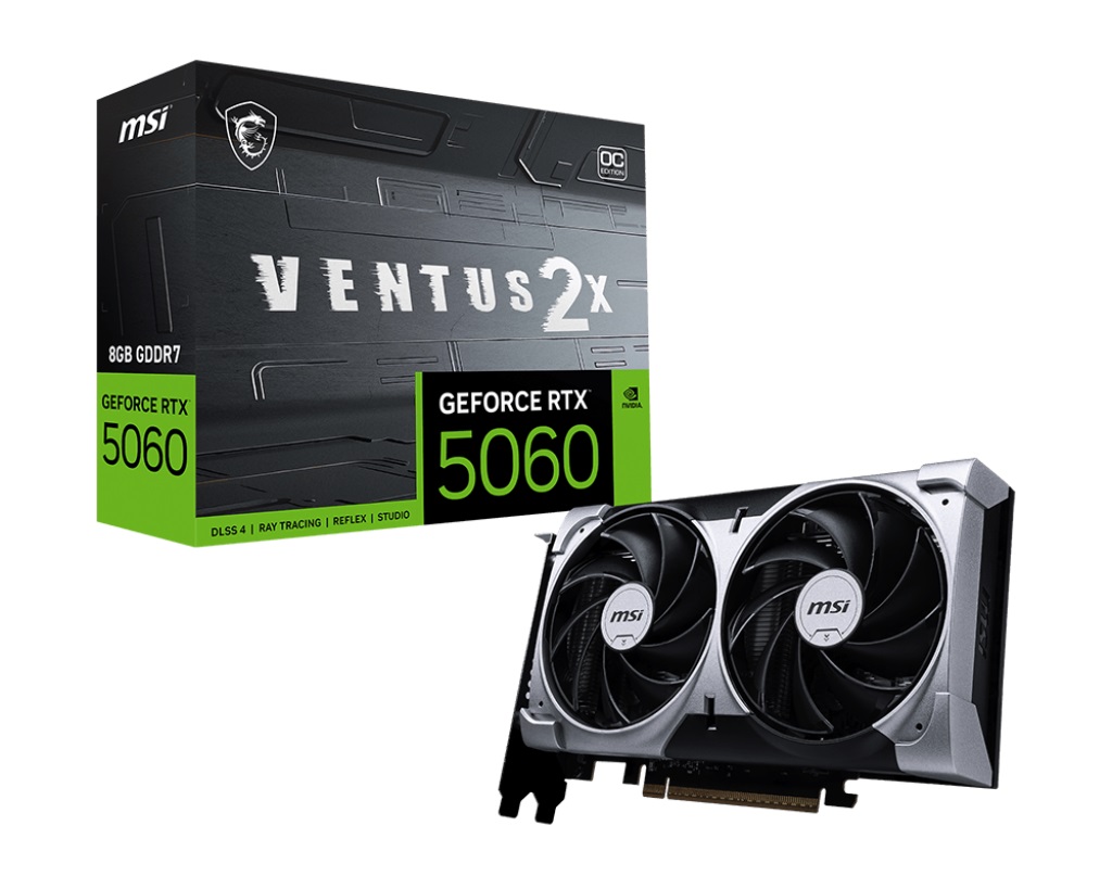 

Видеокарта PCI-E MSI GeForce RTX 5060 VENTUS 2X OC (RTX 5060 8G VENTUS 2X OC) 8GB GDDR7 128bit 28000MHz HDMI 3*DP, GeForce RTX 5060 VENTUS 2X OC (RTX 5060 8G VENTUS 2X OC)