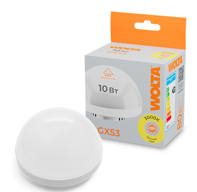 

Лампа светодиодная WOLTA WSTD-GX-10W3KGX53-H 10Вт 3000K GX53 купол, WSTD-GX-10W3KGX53-H