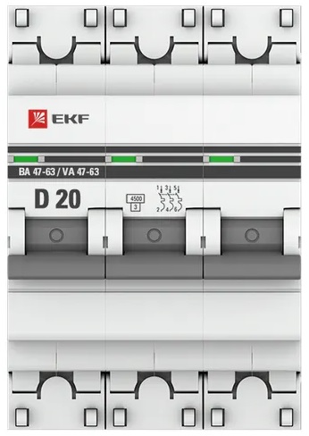 

Автоматический выключатель EKF mcb4763-3-20D-pro 3P 20А (D) 4,5kA ВА 47-63, mcb4763-3-20D-pro