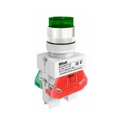 

Выключатель DEKraft 25069DEK кноп. ABLFP D22 LED зел. 24В AC/DC ВK-22, 25069DEK