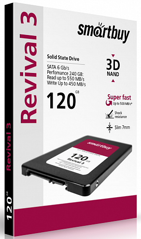 

Накопитель SSD 2.5'' SmartBuy SB120GB-RVVL3-25SAT3 Revival 3 120GB SATA-III TLC 3D NAND PS3111 550/460 IOPS 81K MTBF 1.8M 7mm Bulk, SB120GB-RVVL3-25SAT3