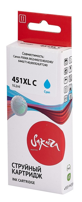

Картридж струйный Sakura 6473B001 (451XL C) для Canon PIXMA MG5440/5540/6340/6440/7140, MX924, iP7240, водорастворимый тип чернил, голубой, 665 к., 6473B001 (451XL C)