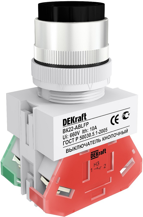

Выключатель DEKraft 25018DEK ВK-22 кнопочный ABLFP D=22мм 220В черный, 25018DEK