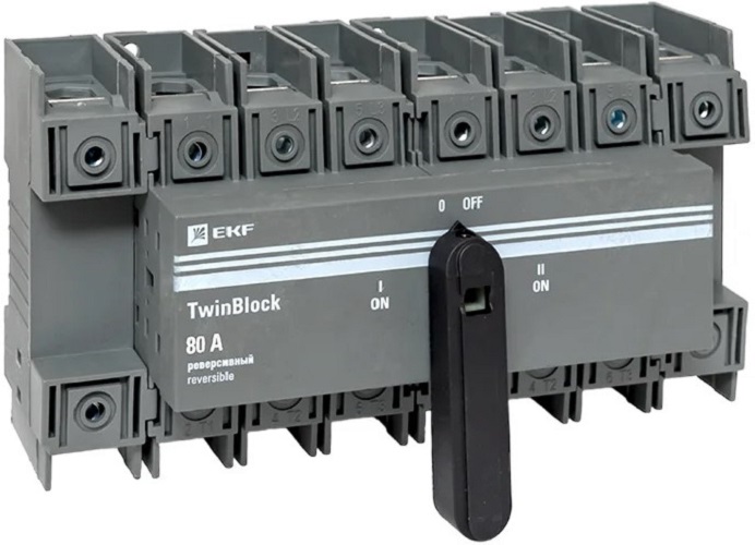 

Рубильник EKF tb-s-80-4p-rev 80A 4P реверсивный c рукояткой для прямой установки TwinBlock, tb-s-80-4p-rev
