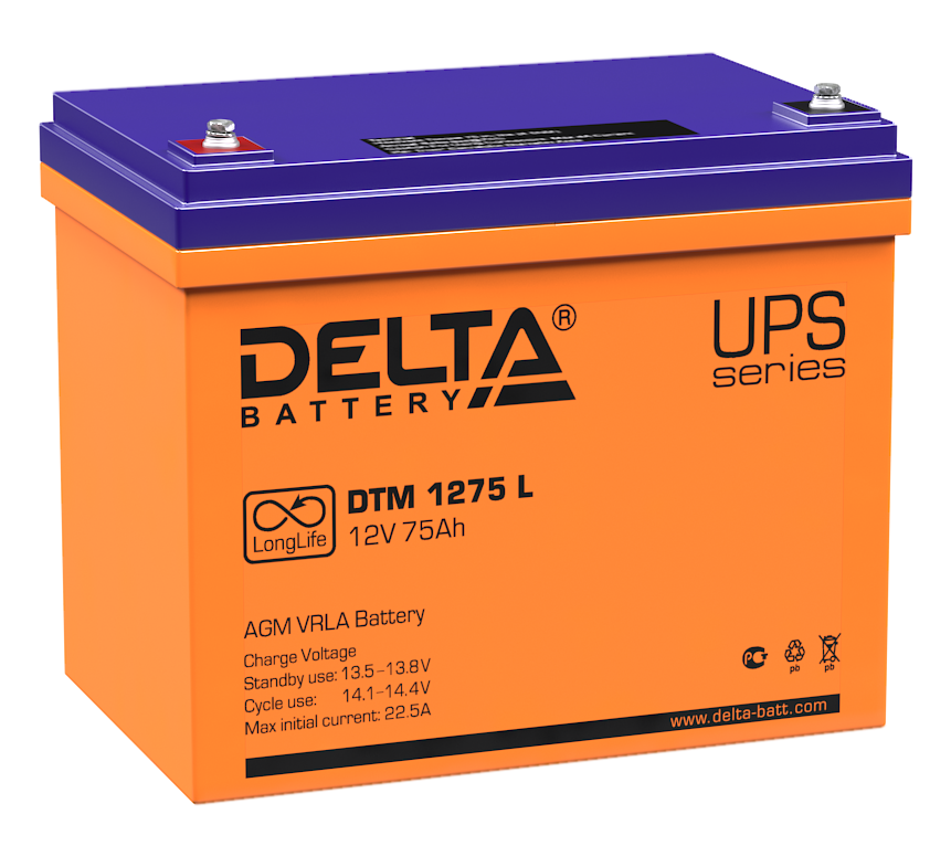 

Батарея Delta DTM 1275 L 12В, 75Ач, 258/166/215, DTM 1275 L