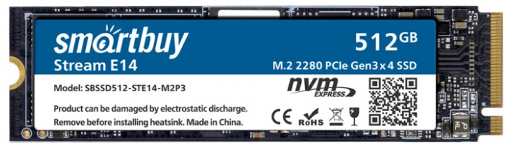 

Накопитель SSD M.2 2280 SmartBuy Stream E14 SBSSD512-STE14-M2P3 512GB, 3200/2100MB/s, Stream E14