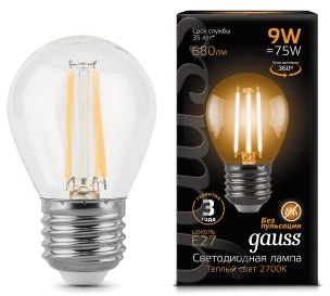 

Лампа светодиодная Gauss 105802109 LED Filament Шар E27 9W 680lm 2700K, 105802109