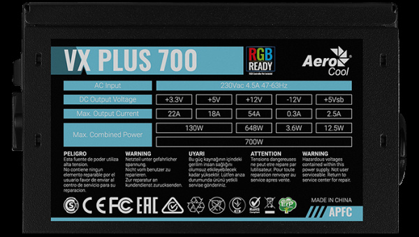 фото Блок питания ATX AeroCool VX Plus 700W RGB в Красноярске