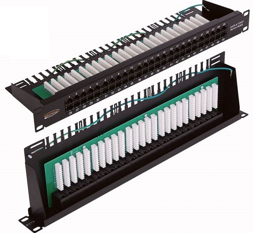 Патч-панель NikoMax NMC-RP50UC3-1U-BK 19", 1U, телефонная, 50 портов, Кат.3, RJ45/8P6C, 110/KRONE, с заземлением, с органайзером, черная