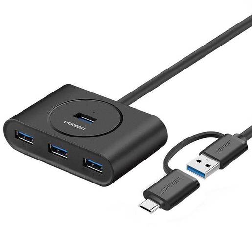 

Концентратор UGREEN 40850 4*USB 3.0 with USB-C Port, 1 м, черный, 40850