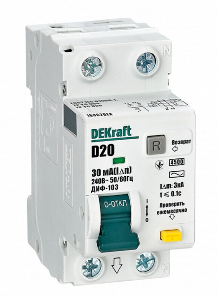 Изображение товара Автомат дифференциальный DEKraft 16062DEK 20 А защита электросетей