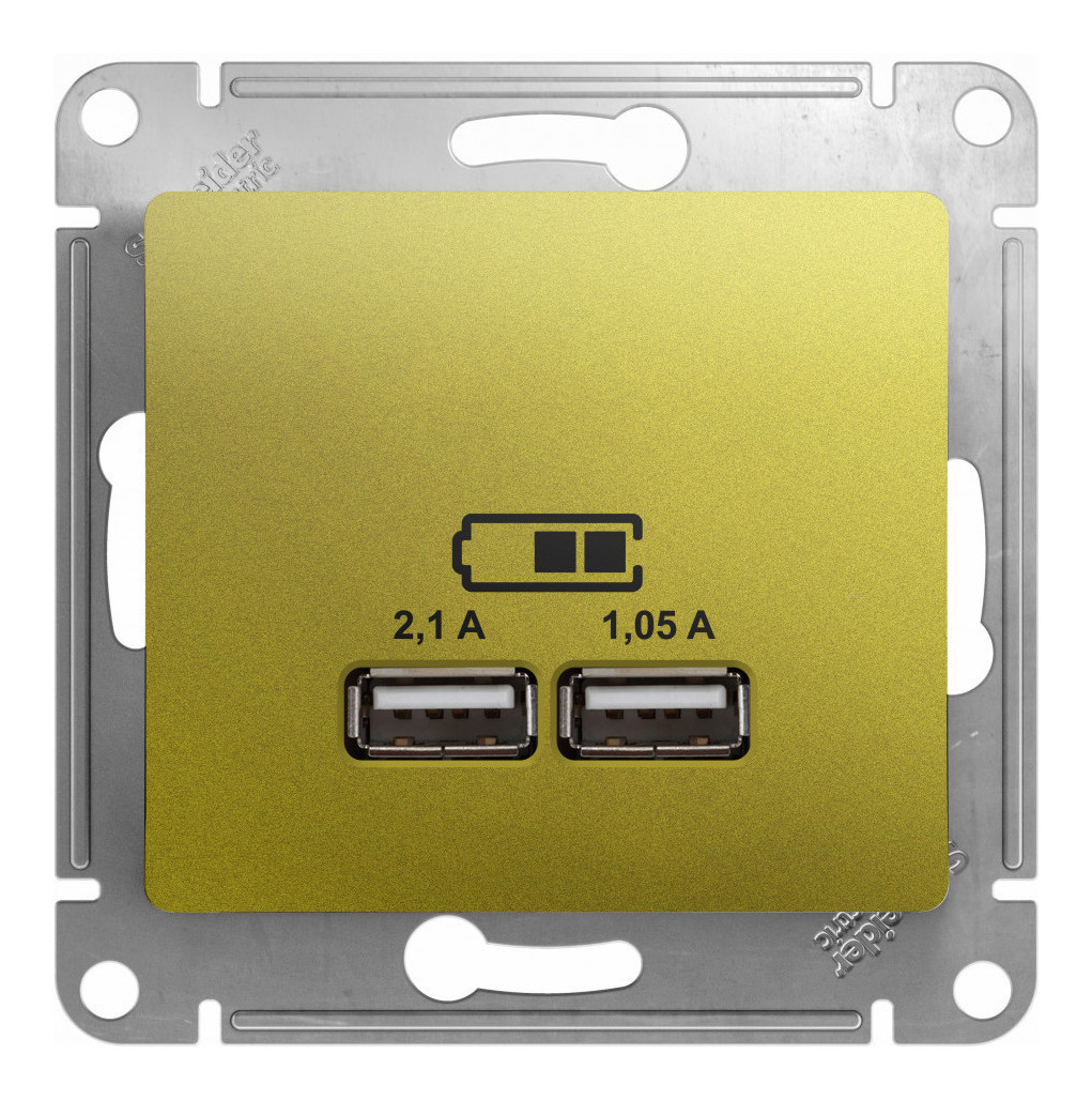 

Розетка Schneider Electric GSL001033 Glossa Фисташковая USB 5В/2100мА, 2х5В/1050мА, GSL001033