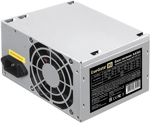 Блок питания ATX Exegate AA350 EX253681RUS-S 350W, SC, 8cm fan, 24p+4p, 2*SATA, 1*IDE + кабель 220V с защитой от выдергивания