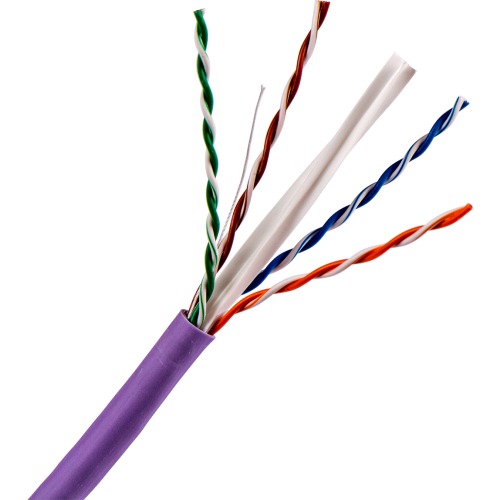 

Кабель витая пара U/UTP 6 кат. 4 пары TWT TWT-6UTP-NGLS 23AWG(0.57 мм), медь, одножильный (solid), внутренний, PVC, нг(A)-LS, фиолетовый, уп/305м, TWT-6UTP-NGLS