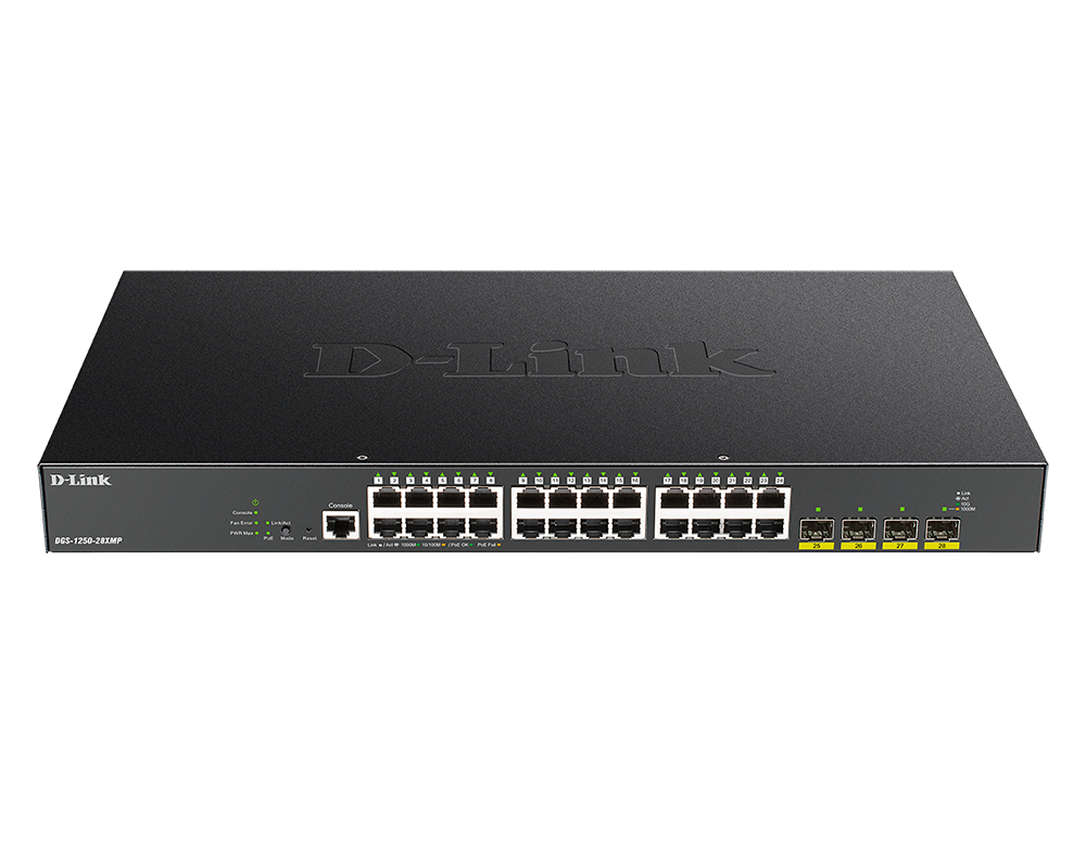 

Коммутатор D-link DGS-1250-28XMP/A1A 24x10/100/1000Base-T PoE (370Вт), 4x10GBase-X SFP+, L2, 19”, DGS-1250-28XMP/A1A