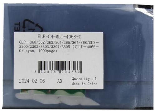 

Запчасть ELP ELP-CH-MLT-406S-C Чип Samsung CLP-360/362/363/364/365/367/368/CLX-3300/3302/3303/3304/3305 (СLT-406S-C) Cyan, 1K, ELP-CH-MLT-406S-C