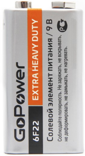 

Батарейка GoPower 00-00015598 Крона 6F22 Shrink 1 Heavy Duty 9V (10 шт.), 00-00015598