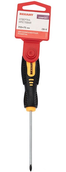 

Отвертка крестовая Rexant 12-6413 PZ 0х75 мм, двухкомпонентная рукоятка, 12-6413