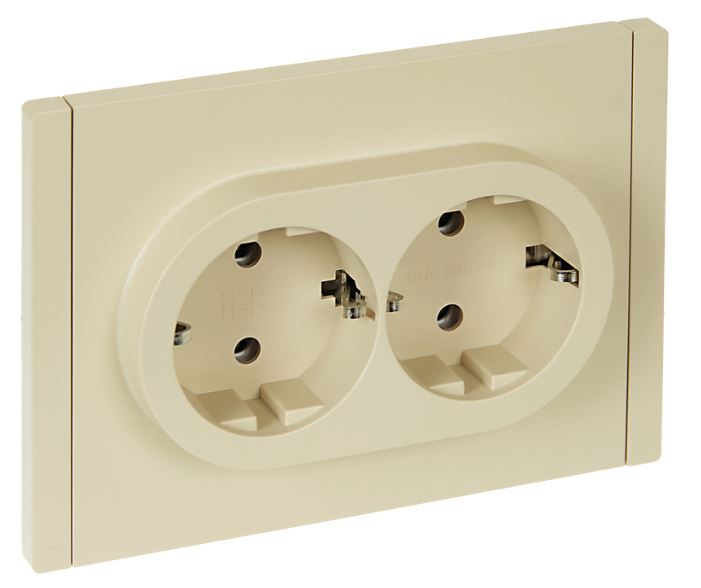 

Розетка двухместная с заземлением IEK FP-R21-16-1-K10 FORTE&PIANO без защитных шторок б/к 16А FP424 ваниль, FP-R21-16-1-K10