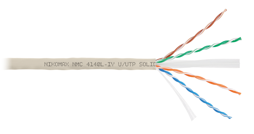

Кабель витая пара U/UTP 6 кат. 4 пары NIKOMAX NMC 4140L-IY 23AWG(0.55 мм), медь, одножильный (solid), внутренний, полимерный материал, нг(A)-LSLTx, се, NMC 4140L-IY